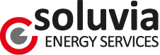 Logo von Soluvia Energy Services mit rotem und grauem Kreissymbol.